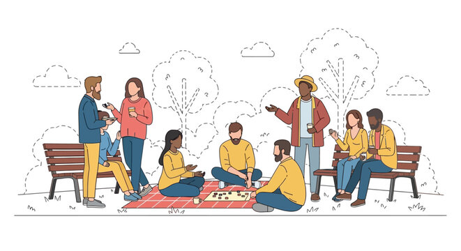 Group of diverse people enjoying outdoor leisure time together.