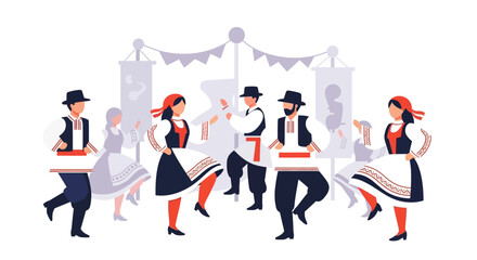 Naklejka premium Group of people dancing traditional folk dance in costumes.