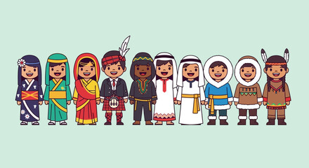 Diverse Cultural Representation A Cartoon Display of People from Various Countries