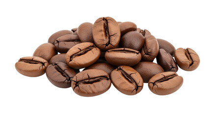 Isolated pile of roasted coffee beans ready to be ground and brewed for a delicious drink