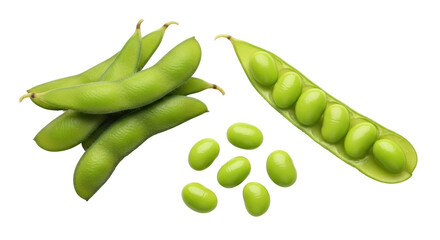 Isolated Edamame, Green Soybeans, Vegan Food and Plant-Based Diet in Close-Up, Raw Ingredient