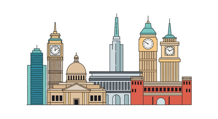 Fototapeta premium Iconic City Skyline With Famous Landmarks.