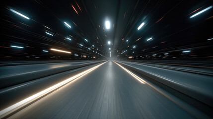 Light trail highway tunnel motion speed futuristic night neon