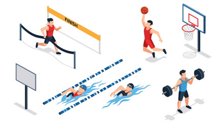 Fototapeta premium Isometric Collection of Athletes in Different Sports Activities.