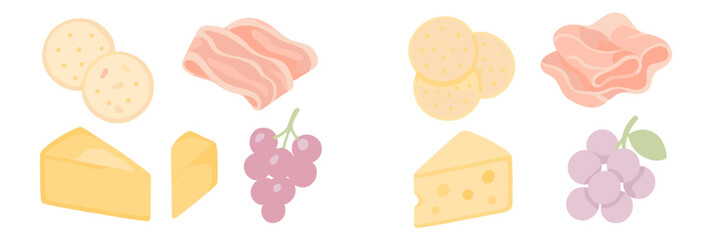 Delicious assortment of gourmet cheese, crackers, cured meat, and fresh grapes for a sophisticated snack platter