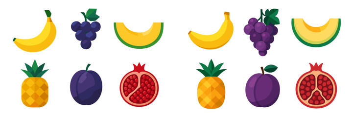 Assortment of fresh ripe tropical and seasonal fruits for healthy eating and natural nutrition with vibrant colors and simple shapes