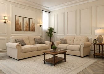 Fototapeta premium modern living room with fireplace