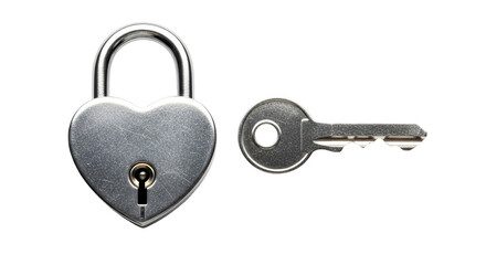 Isolated Heart-shaped padlock and a key for Valentine's Day and love concepts.