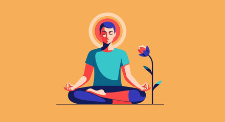 Meditating Man with Halo in Lotus Position for Inner Peace and Mindfulness.