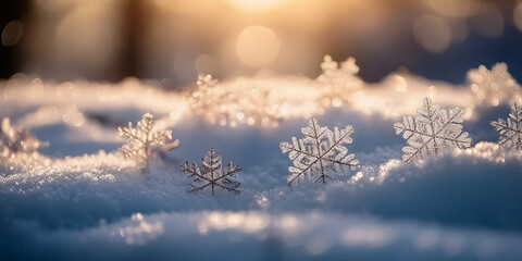 Winter snow background with large snowflake