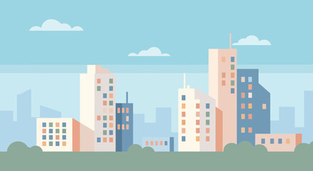 Obraz premium Modern Cityscape Illustration with Colorful Buildings and Apartments.