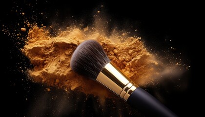 powerful explosion of golden dust, large soft makeup brush 