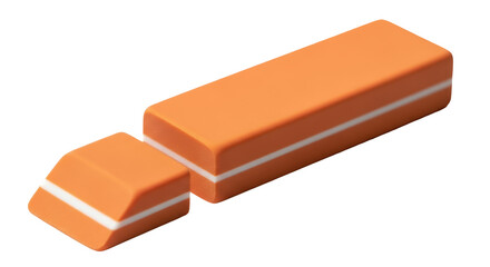 Isolated two orange and white erasers are seen together in a professional studio shot