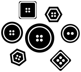 Vector illustration of minimalist buttons in various shapes. A symbol of tailoring, sewing, creativity, and fashion.