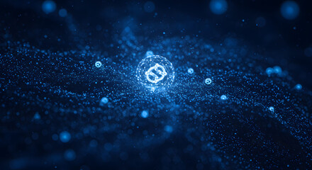 Interconnected Network with Symbol and Dynamic Particles Illuminating Technological Frontiers and Futuristic Visualizations for Global Connectivity