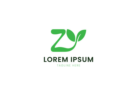 Minimalist green zy logo with leaves and placeholder text for branding