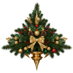 Fototapeta premium Elegant Christmas garland with gold bow and ornaments