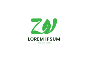 Fototapeta premium Minimalist green zw logo with leaf accent and placeholder text simple clean design