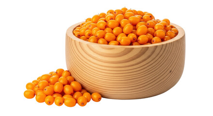 Isolated bowl of ripe orange sea buckthorn berries, a healthy source of vitamin C, fruit