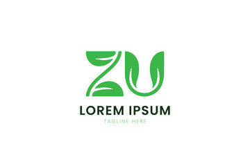 Fototapeta premium Minimalist green leaf logo design concept zu with placeholder text on white