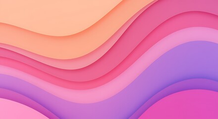 Abstract gradient background with curved paper cut layers in peach pink and purple colors ideal for modern designs and presentations