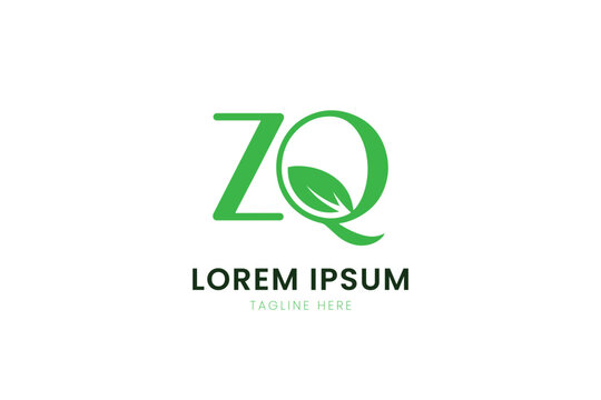 Minimalist green zq logo with leaf symbol for natural brands and eco-friendly businesses