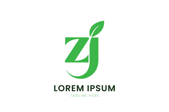 Minimalist green zj logo with leaf accent symbolizing nature and growth