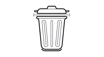 Isolated contour drawing of an open trash can with a lid, recycling bin, rubbish bin