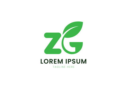 Minimalist green zg logo with leaf element representing nature and growth