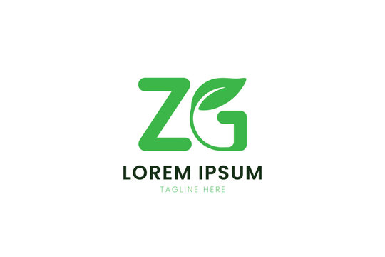 Minimalist green zg logo design with leaf element for eco friendly brands
