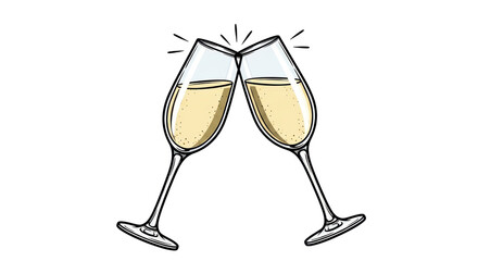 Isolated illustration of two champagne flutes toasting with sparkling light yellow beverage © Fernando