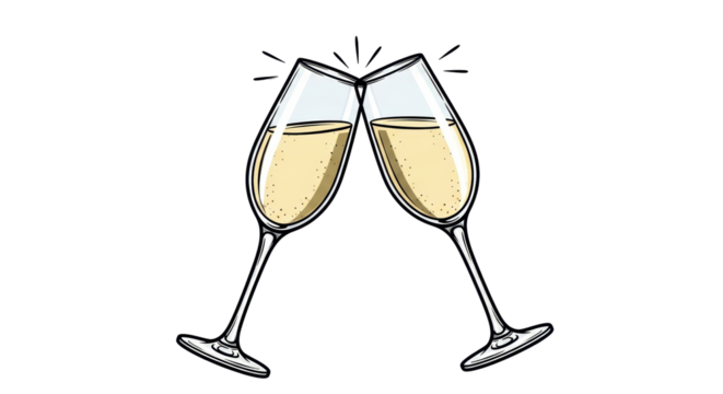 Isolated illustration of two champagne flutes toasting with sparkling light yellow beverage - Powered by Adobe