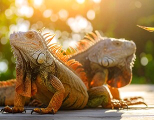 Fototapeta premium Two iguanas in sunlight