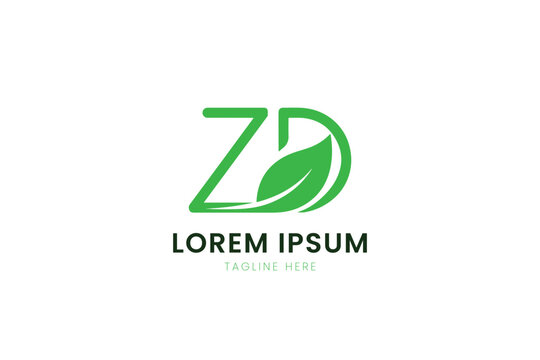Minimalist green zd logo design with leaf element for organic brands and businesses