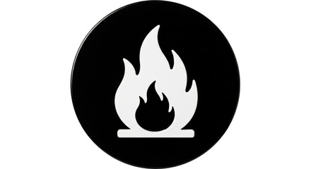 Isolated Black circle with white flame icon, emblem design for fire or danger warning signs