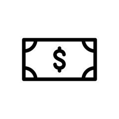 Currency banknote icon. featuring a prominent dollar sign. The design is clean, modern, and suitable for various financial and economic applications