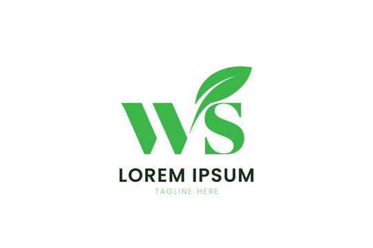 Minimalist green ws letter logo with leaf element modern branding design