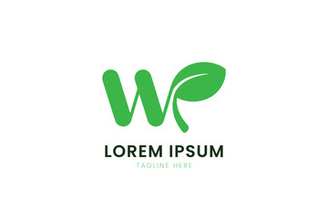 Fototapeta premium Minimalist green wp logo with leaf element and placeholder text