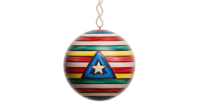 Isolated festive bauble with triangle star design, colorful holiday ornament decoration