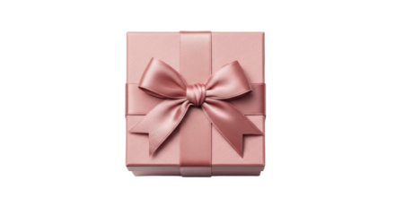 Isolated pink gift box with shiny satin ribbon bow for valentines or birthday present