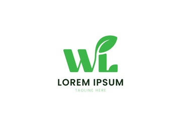 Fototapeta premium Modern minimalist green wl logo design featuring a leaf element and placeholder text