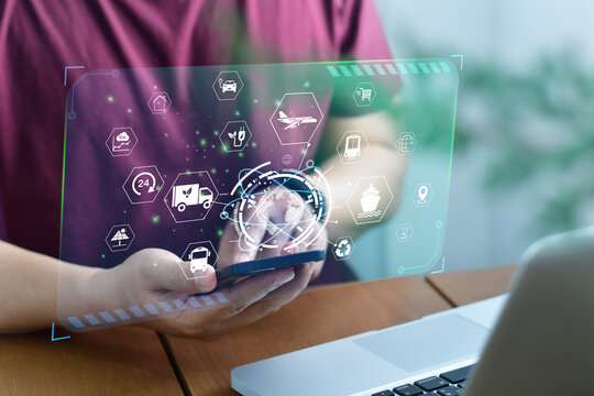 Green logistic or Sustainable transport. Sustainable global transport. with clean energy and eco friendly process to Net zero carbon emission