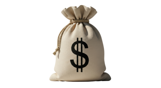 Isolated money bag illustration of a burlap sack tied shut with a dollar sign on the front
