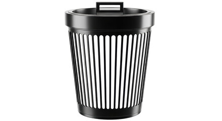 Isolated black metal trash can or wastebasket, home office modern interior decor idea