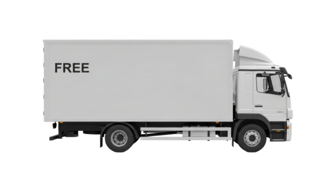 Isolated Delivery Van Side View, Commercial Transportation Vehicle, Box Truck, Cargo Freight