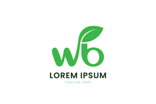 Minimalist green wb logo with leaf symbol for eco-friendly brands and businesses