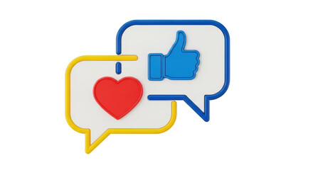 Isolated social media messages, likes, comments, and love on a communication design, 3D render