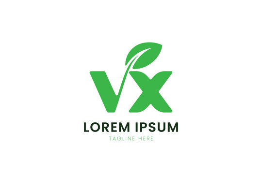 Minimalist green vx logo with leaf element ideal for eco-friendly brands and organic products