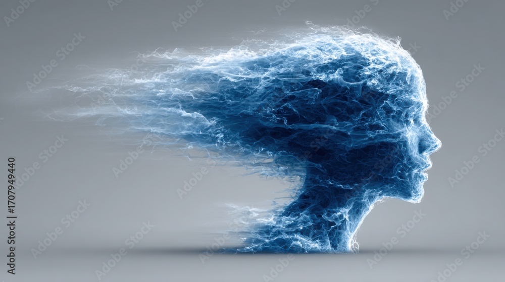 Poster blue smoke cloud representing neural content delivery and insight-optimized flow for modern communic