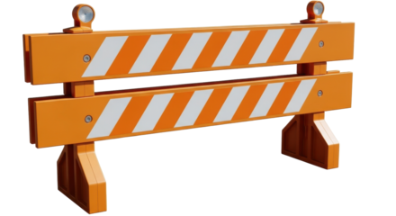 Isolated yellow orange barrier with reflective stripes, traffic safety construction equipment